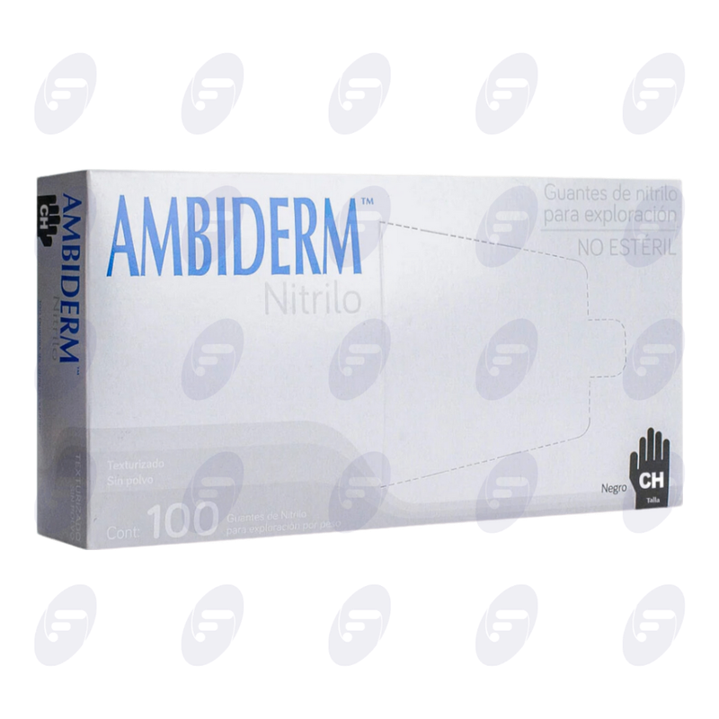 GUANTE NITRILO AMBIDERM NEGRO NO ESTERIL CHICO CAJA C/100 PZ
