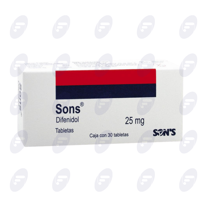 SONS DIFENIDOL     25 MG.CAJA C/30 TABS.