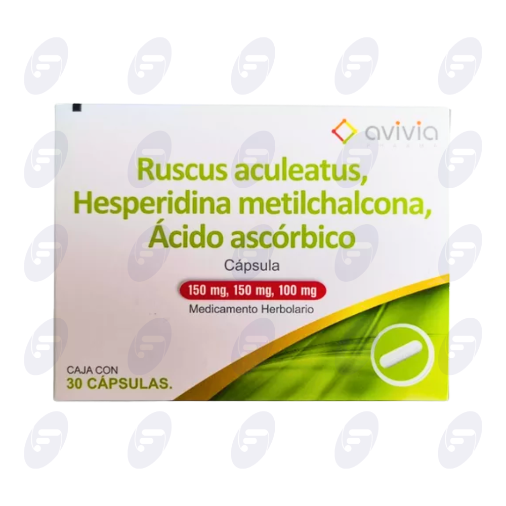 RUSCUS ACULEATUS, HESPERIDINA METILCHALCONA, ACIDO ASCORBICO AVIVIA 150MG/150MG/100MG CAJA C/30 CAPSULAS