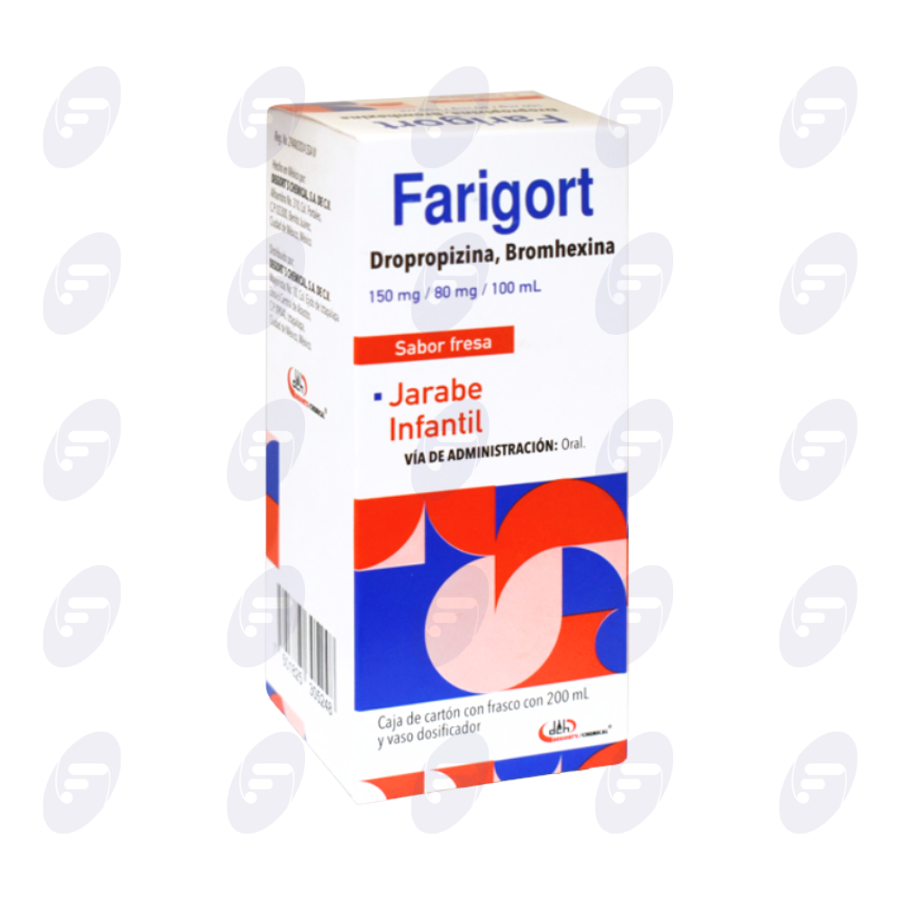 FARIGORT 150MG/80MG/100ML CAJA C/FRASCO C/200 ML JARABE INFANTIL SABOR FRESA