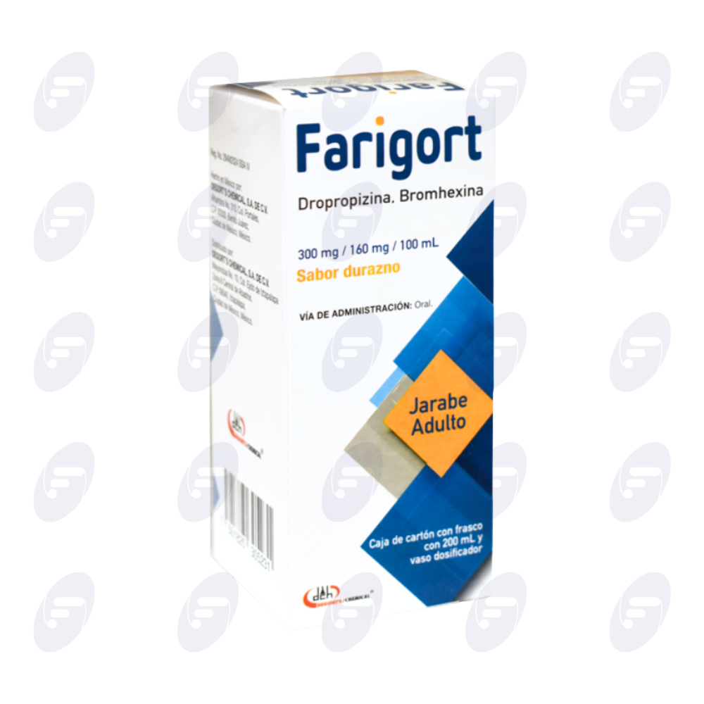 FARIGORT 300MG/160MG/100ML CAJA C/FRASCO C/200 ML JARABE ADULTO SABOR DURAZNO