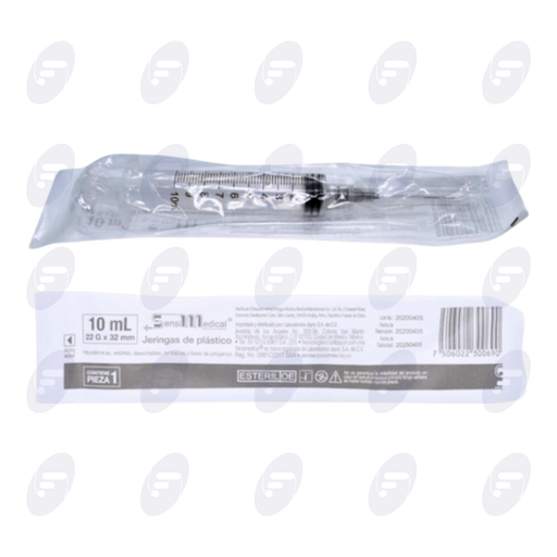 [130068] JERINGA 10 ML. SENSI  NEGRA 22G X 32 MM.