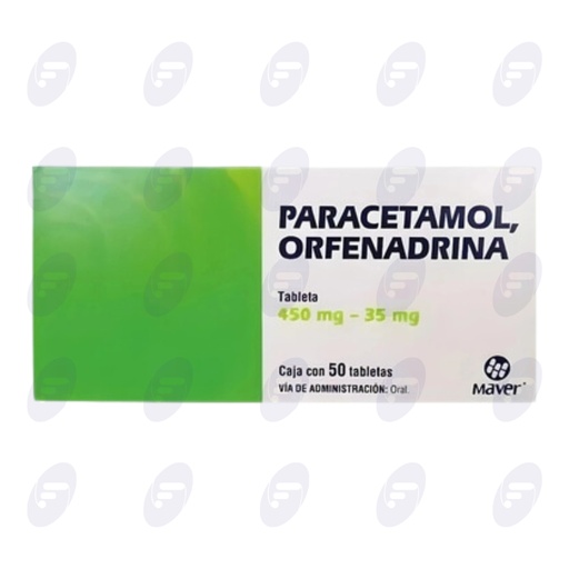 [031403] PARACETAMOL, ORFENADRINA MAVER 450MG/35MG CAJA C/50 TABLETAS